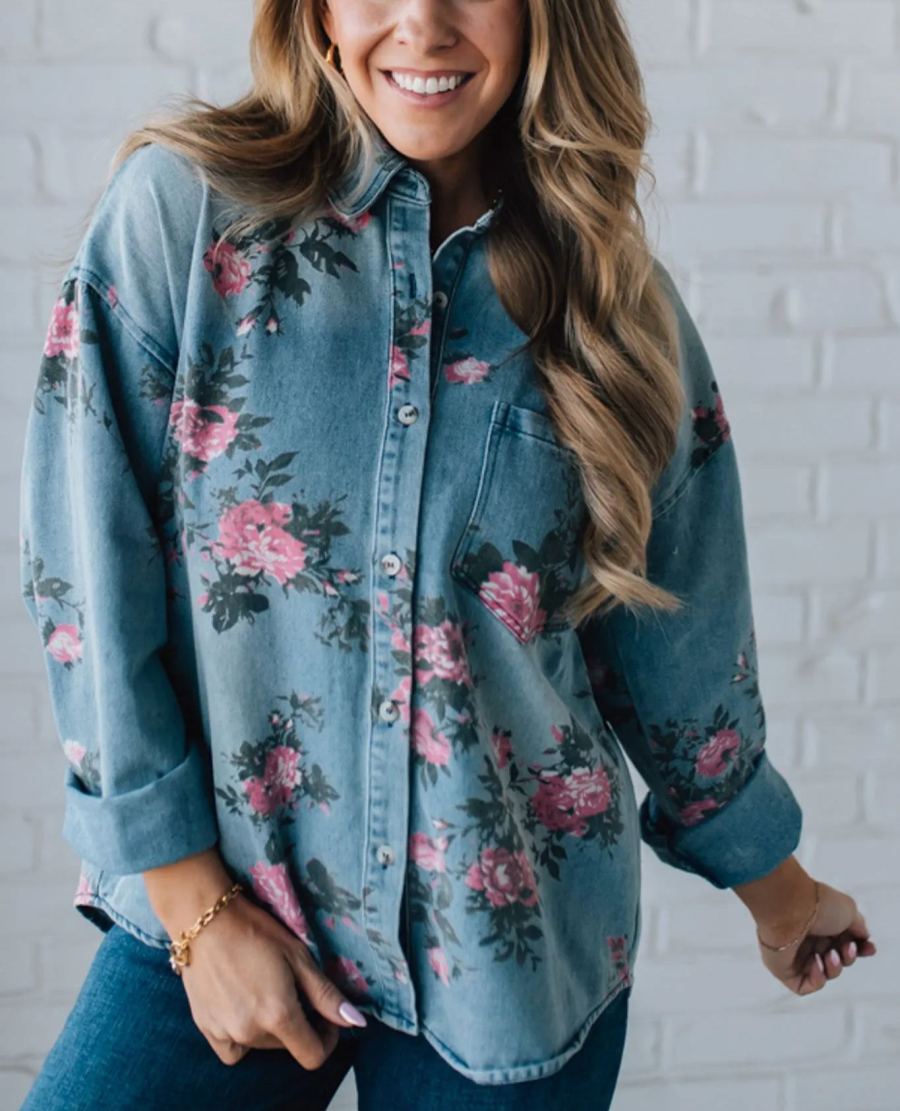 Floral print denim top
