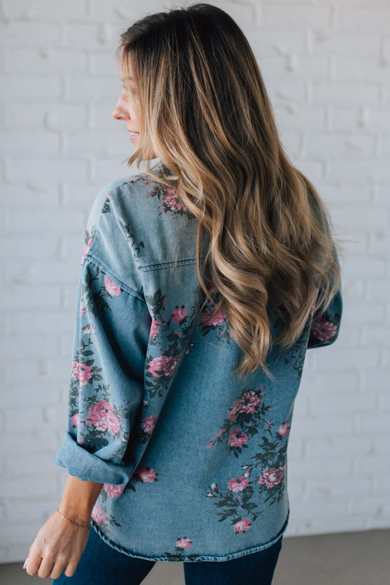 Floral print denim top