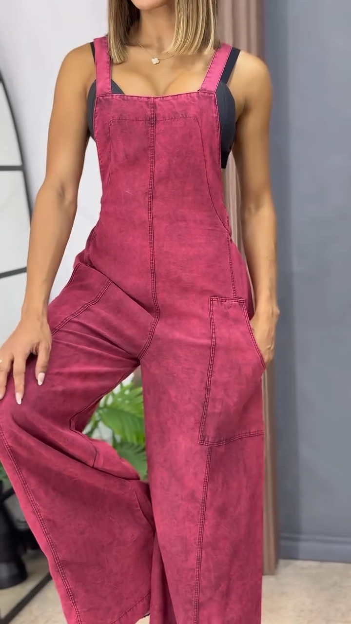 Double Pocket Wide Leg Casual Overalls