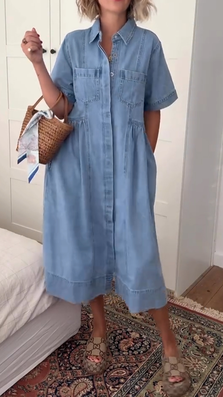 Ladies' Lapel Loose Casual Denim Dress