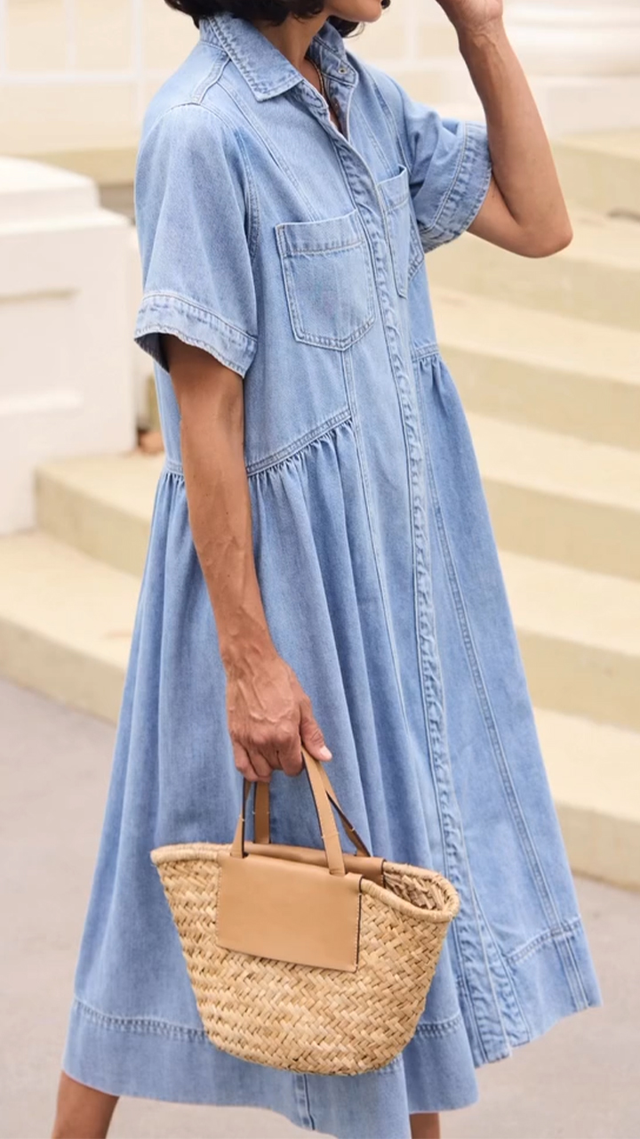 Ladies' Lapel Loose Casual Denim Dress