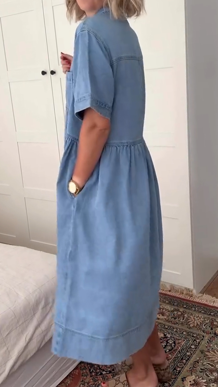 Ladies' Lapel Loose Casual Denim Dress