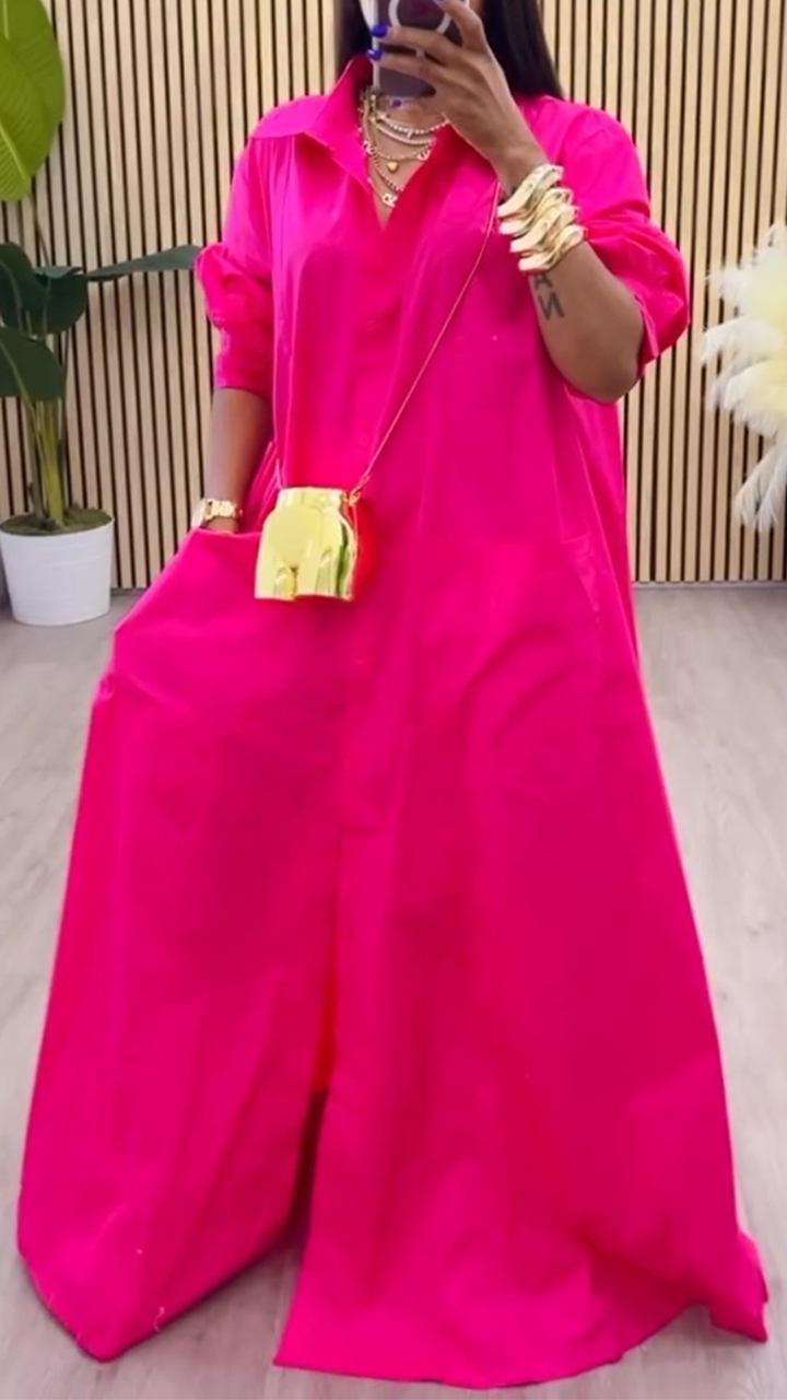 Women's Lapel Long Slit Casual Dress（BUY 2 FREE SHIPPING)