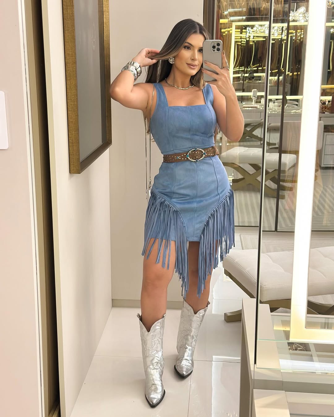 Chic Fringed Mini Dress for Women - With Belt