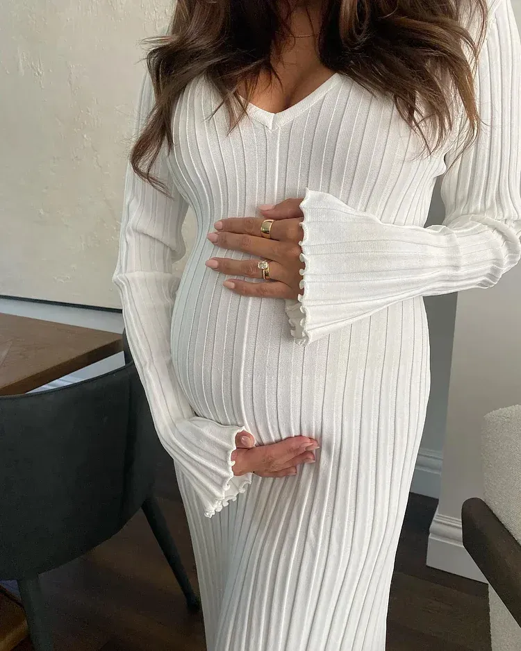 V-Neck Sleeved Knit Midi Dress(Buy 2 Free Shipping)