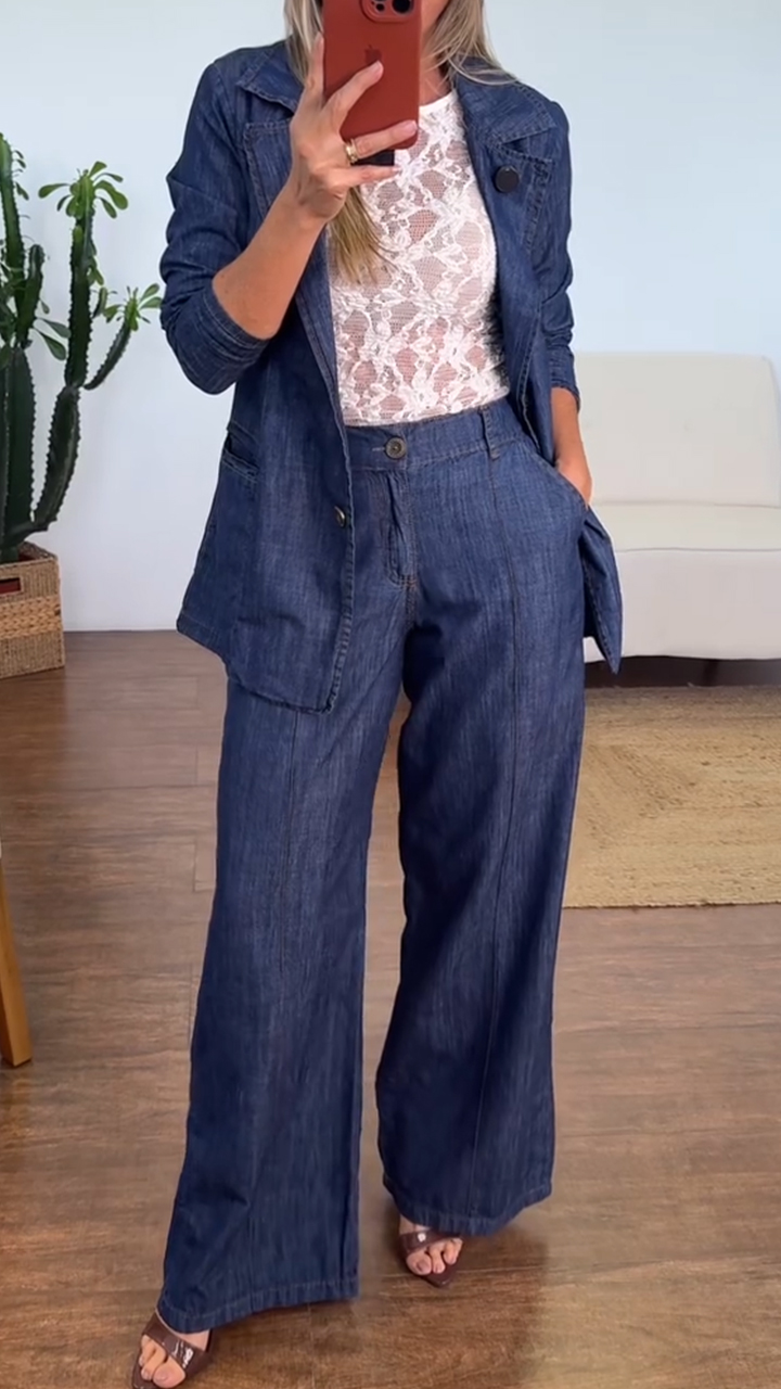 Women's Lapel Denim Casual Commuter Suit