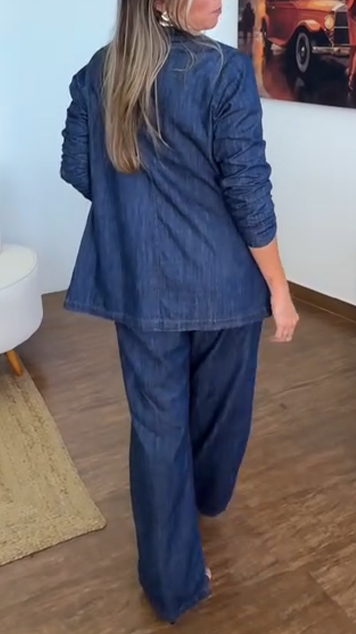 Women's Lapel Denim Casual Commuter Suit