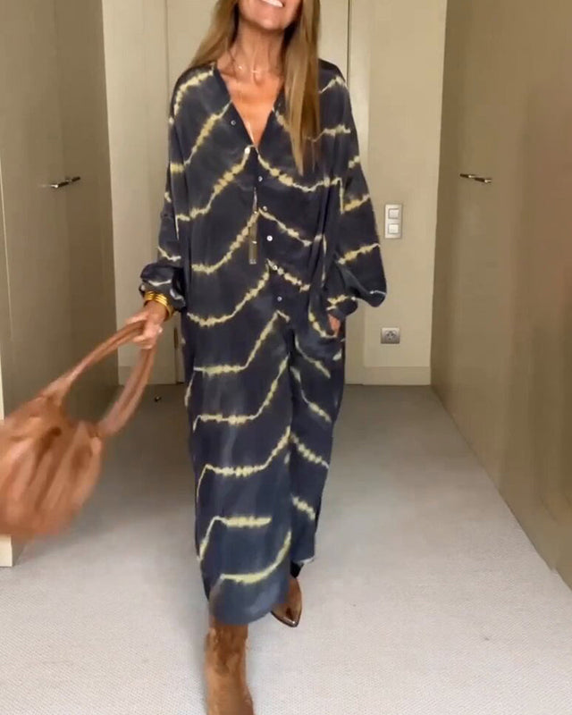 Loose Fit V Neck Striped Bohemian Dress