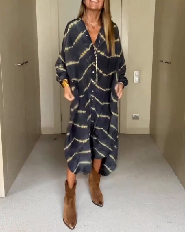 Loose Fit V Neck Striped Bohemian Dress