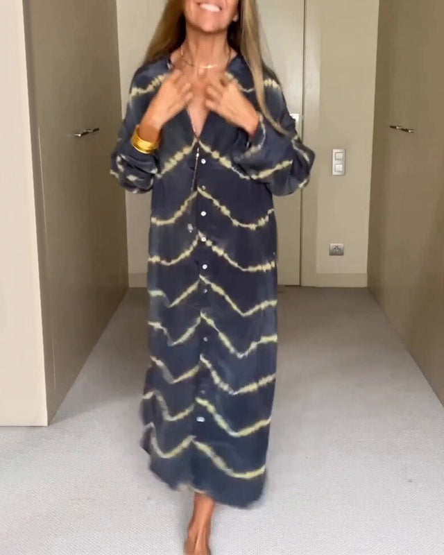 Loose Fit V Neck Striped Bohemian Dress