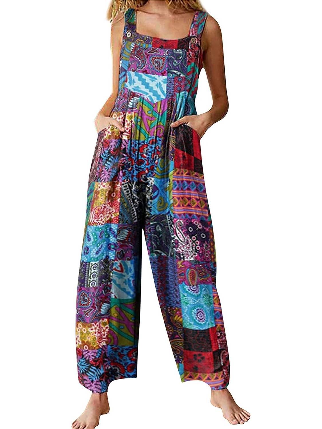 Overalls For Women Floral Boho Loose Fit Summer Wide Leg Jumpsuits (Buy 2 Free Shipping)