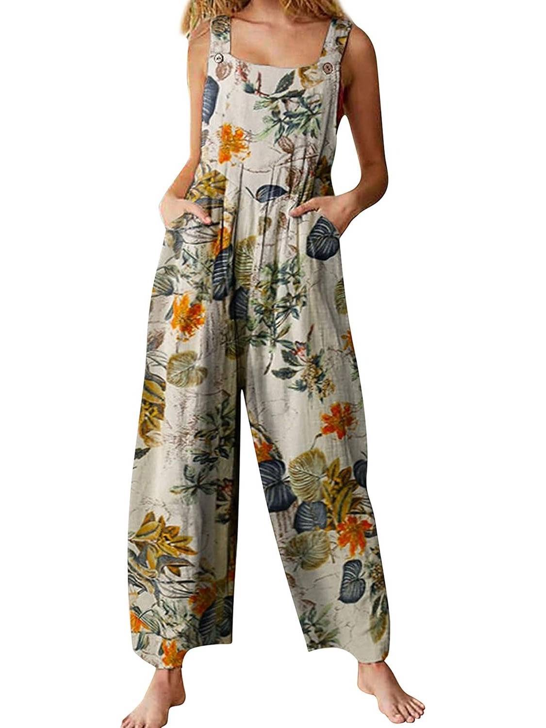 Overalls For Women Floral Boho Loose Fit Summer Wide Leg Jumpsuits (Buy 2 Free Shipping)