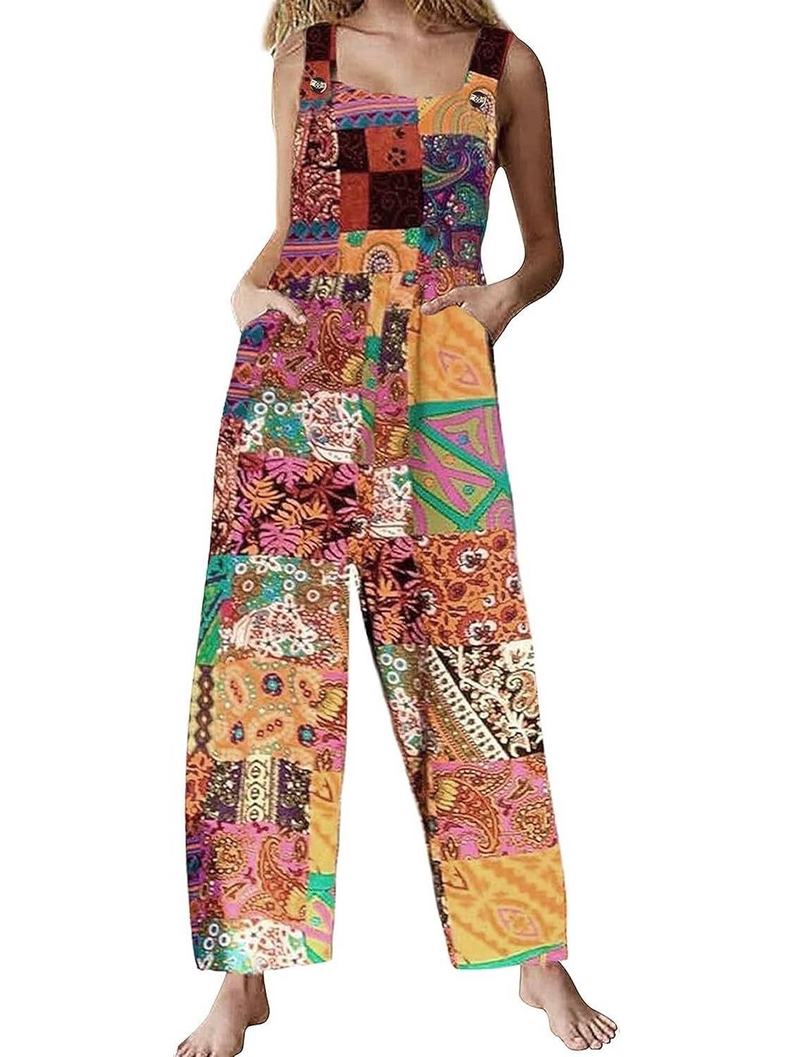 Overalls For Women Floral Boho Loose Fit Summer Wide Leg Jumpsuits (Buy 2 Free Shipping)