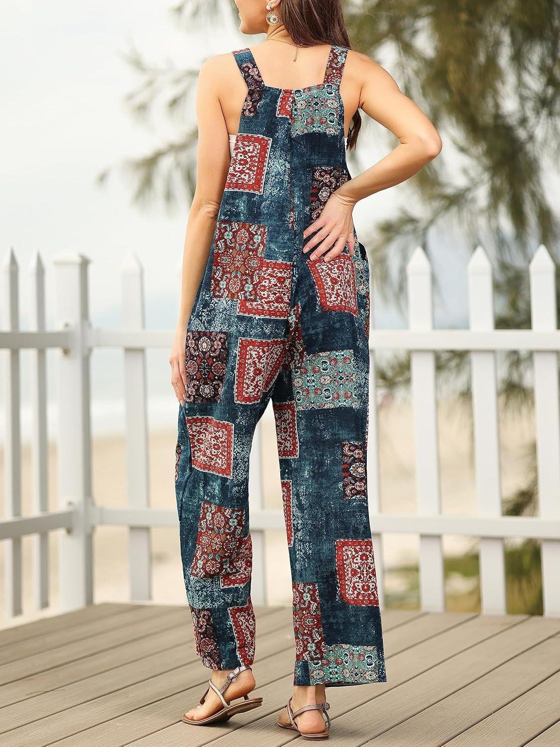 Overalls For Women Floral Boho Loose Fit Summer Wide Leg Jumpsuits (Buy 2 Free Shipping)