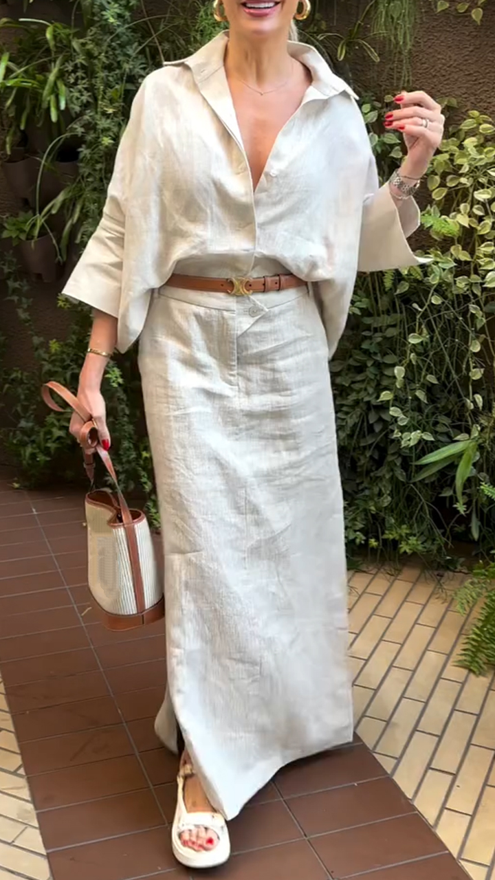 Women's V-neck Top+skirt Slit Commuting Casual Suit