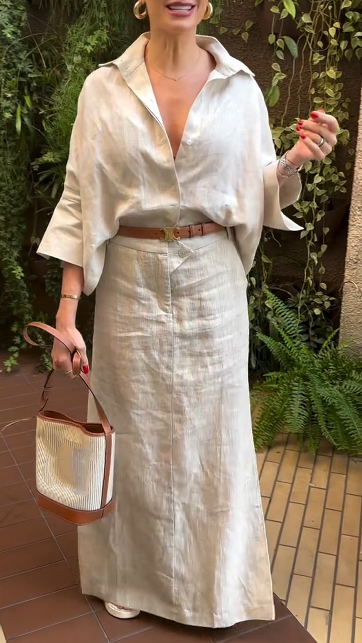 Women's V-neck Top+skirt Slit Commuting Casual Suit