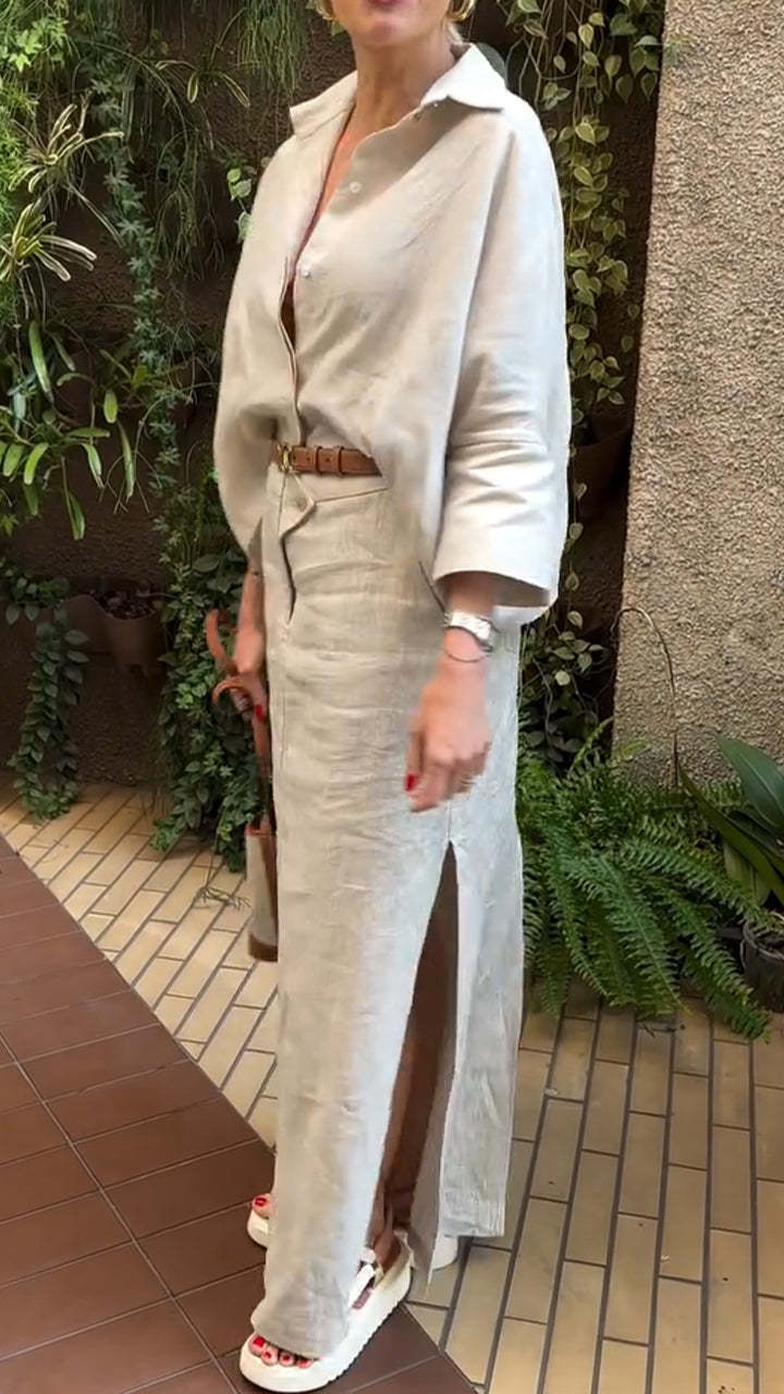 Women's V-neck Top+skirt Slit Commuting Casual Suit