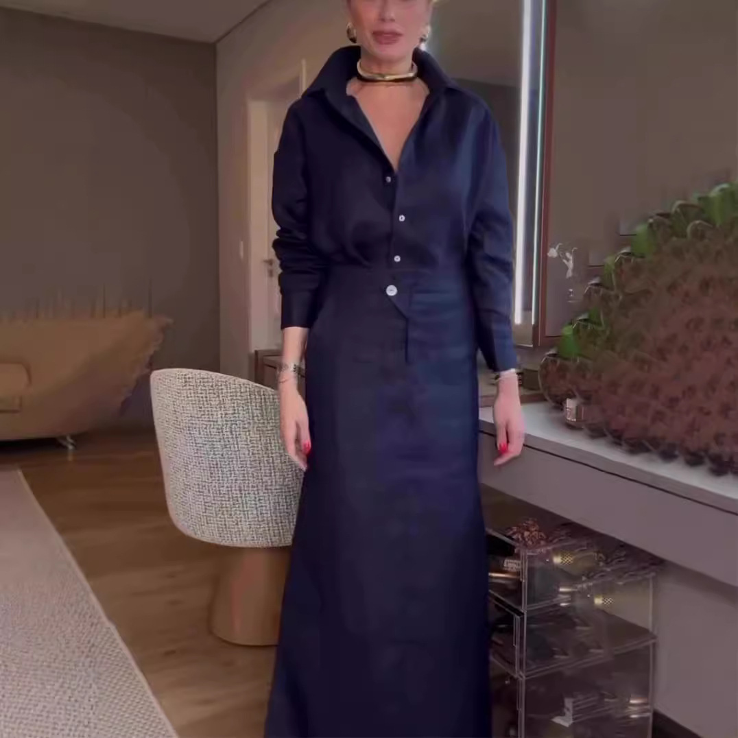 Women's V-neck Top+skirt Slit Commuting Casual Suit