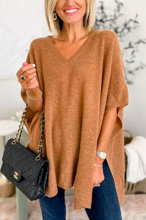 Fashion Loose Fit Solid Poncho Sweater（BUY 2 FREE SHIPPING）