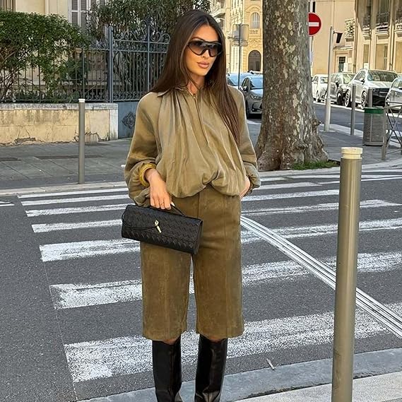 Puff Sleeve Zip-Up Lapel Bomber Jacket（BUY 2 FREE SHIPPING)