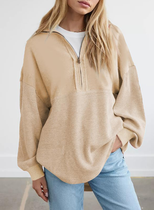 ✨ Women's Waffle Knit Half Zip Pullover Casual Sweatshirt(Buy 2 Free Shipping)