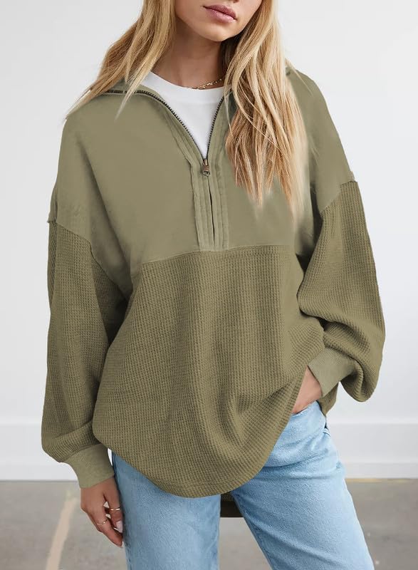 ✨ Women's Waffle Knit Half Zip Pullover Casual Sweatshirt(Buy 2 Free Shipping)