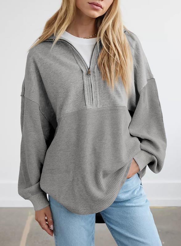 ✨ Women's Waffle Knit Half Zip Pullover Casual Sweatshirt(Buy 2 Free Shipping)