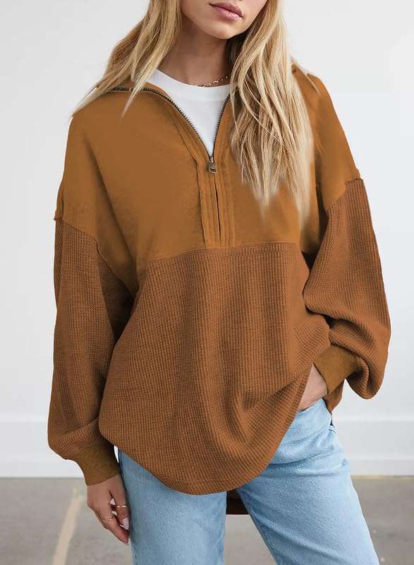 ✨ Women's Waffle Knit Half Zip Pullover Casual Sweatshirt(Buy 2 Free Shipping)