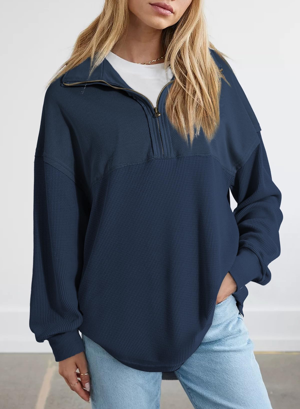 ✨ Women's Waffle Knit Half Zip Pullover Casual Sweatshirt(Buy 2 Free Shipping)