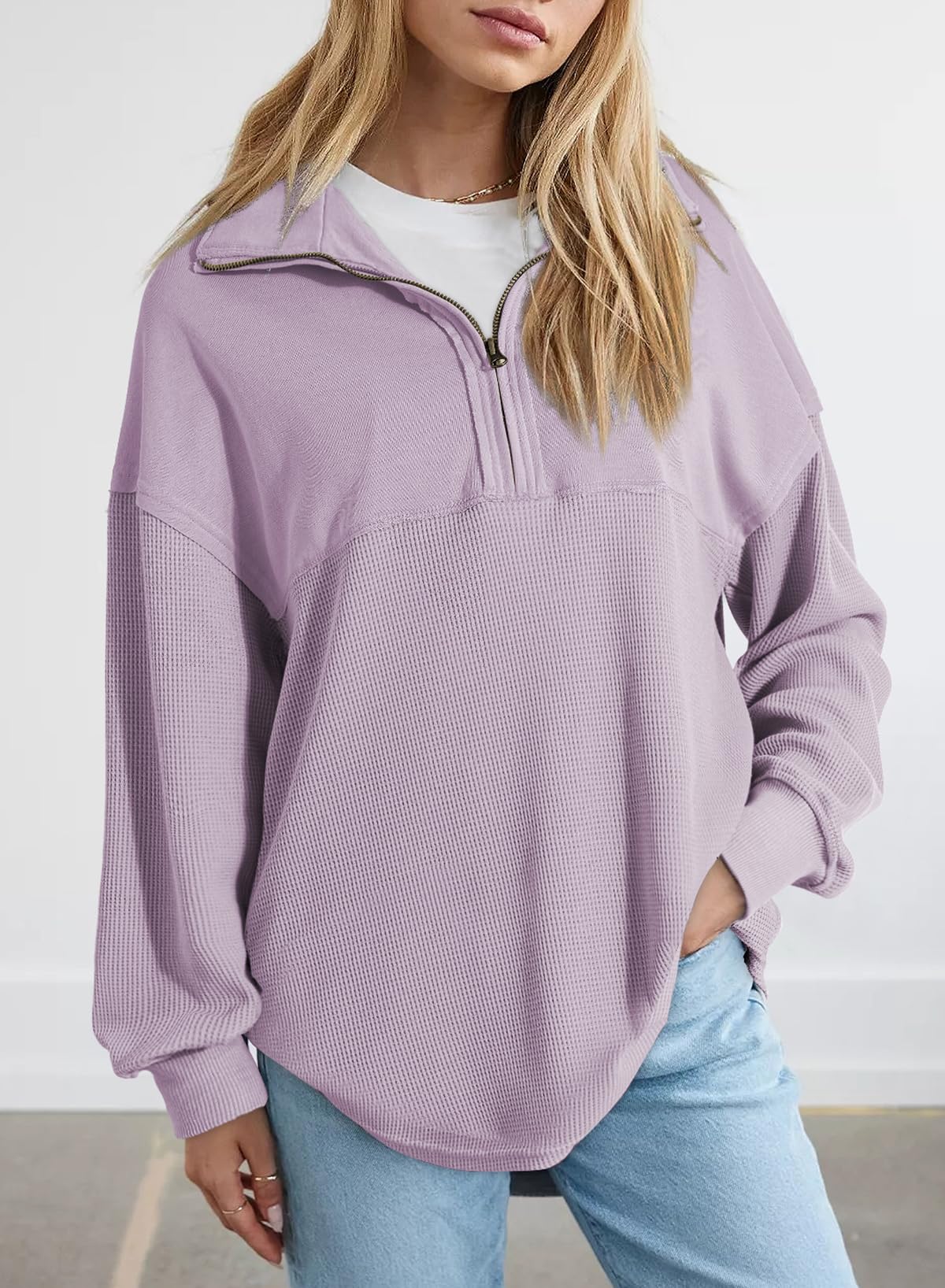 ✨ Women's Waffle Knit Half Zip Pullover Casual Sweatshirt(Buy 2 Free Shipping)