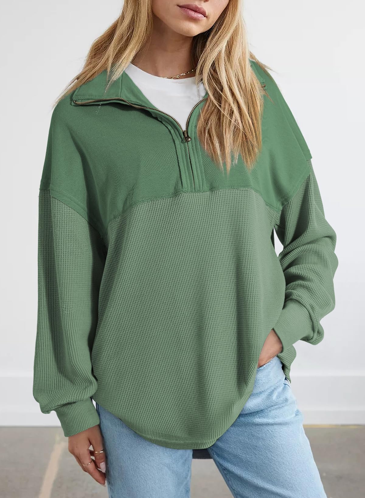 ✨ Women's Waffle Knit Half Zip Pullover Casual Sweatshirt(Buy 2 Free Shipping)