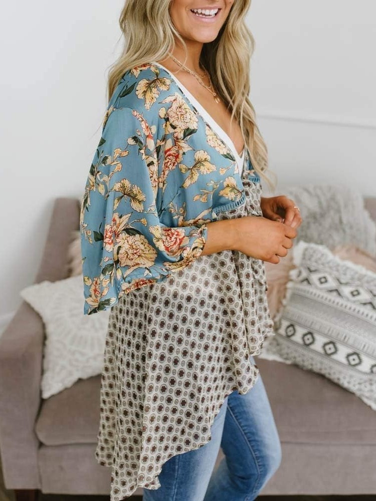 Women's Floral Kimono Ruffle Sleeve Tie Cardigans Flowy Boho Loose Cover Ups(BUY 2 FREE SHIPPING)