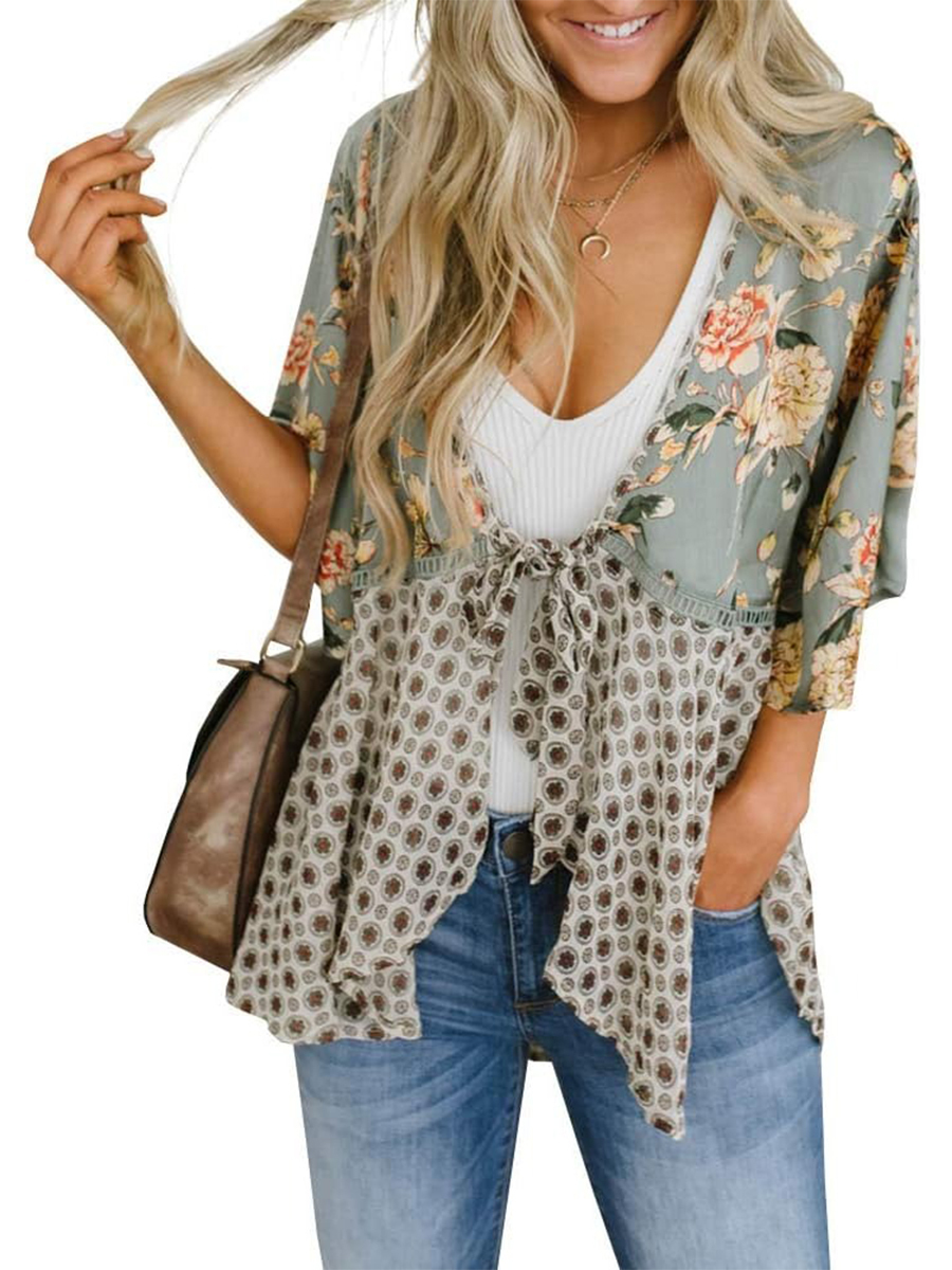 Women's Floral Kimono Ruffle Sleeve Tie Cardigans Flowy Boho Loose Cover Ups(BUY 2 FREE SHIPPING)