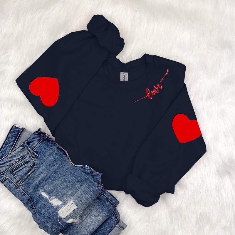 Long Sleeve Sweatershirt with Heart Elbow Patch(BUY TWO FREE SHIPPING&SAVE MORE)