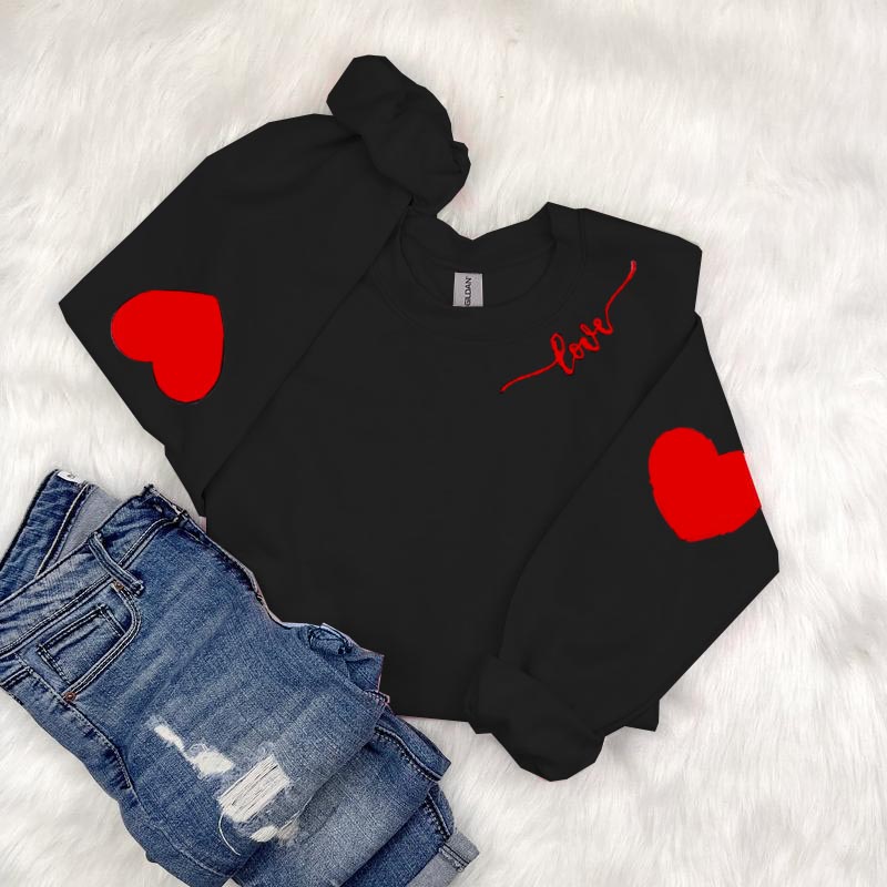 Long Sleeve Sweatershirt with Heart Elbow Patch(BUY TWO FREE SHIPPING&SAVE MORE)