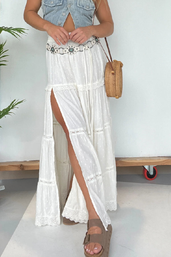 Lace Panel Elastic Waist Skirt（BUY 2 FREE SHIPPING)