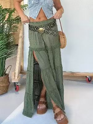 Lace Panel Elastic Waist Skirt（BUY 2 FREE SHIPPING)