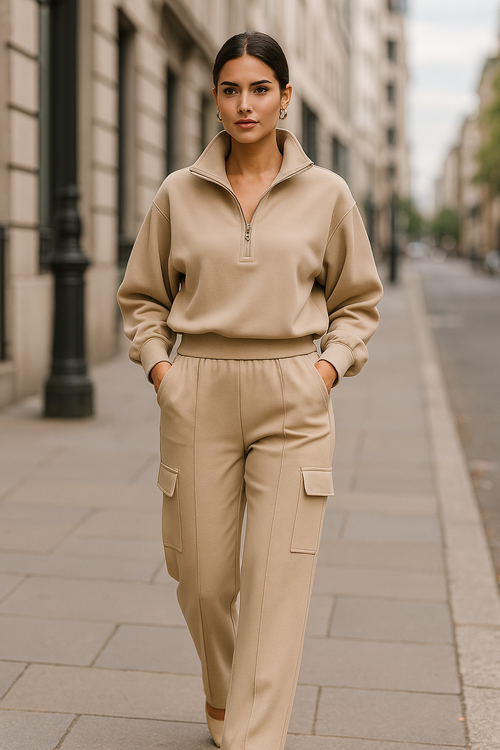 Women's Lapel Short Top High Waist Workwear Wide Leg Pants Two-piece Set