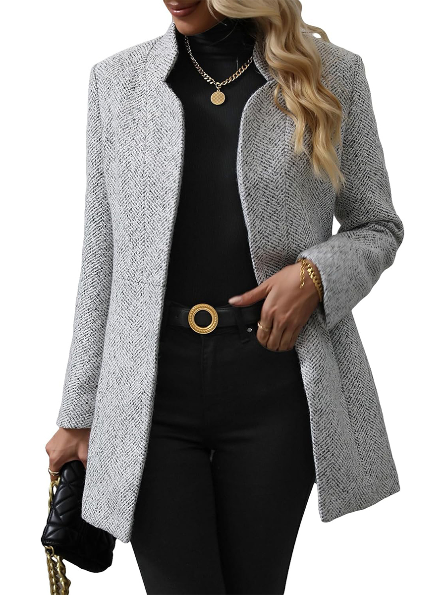 Women's Notch Lapel Slim Fit Overcoat Long Sleeve Blazer Jacket