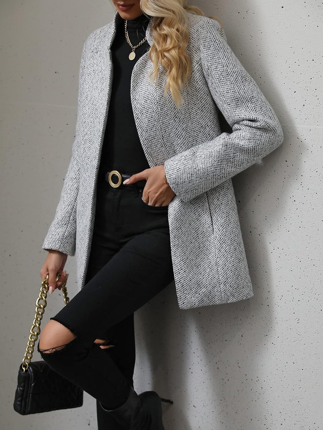 Women's Notch Lapel Slim Fit Overcoat Long Sleeve Blazer Jacket