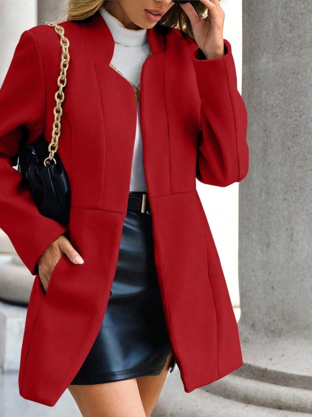 Women's Notch Lapel Slim Fit Overcoat Long Sleeve Blazer Jacket