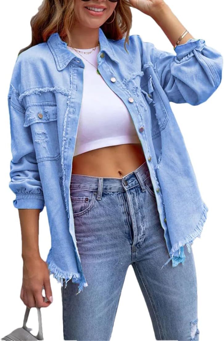 Women's Distressed Denim Lapel Jacket (Buy 2 Free Shipping)