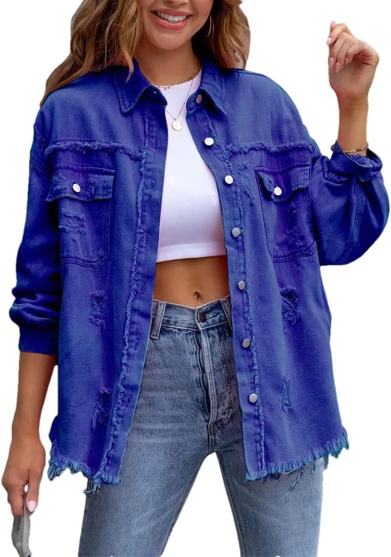 Women's Distressed Denim Lapel Jacket (Buy 2 Free Shipping)