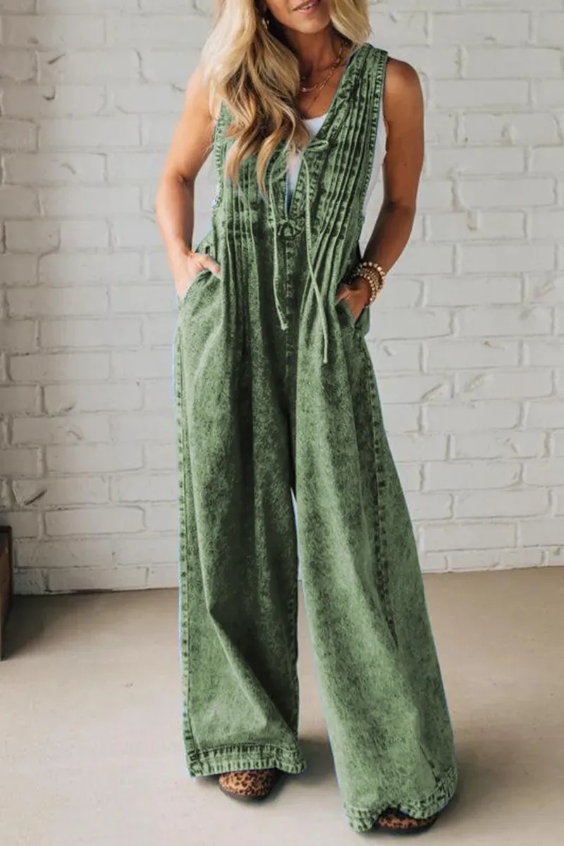 WOMEN'S ACID WASH PINTUCK JUMPSUIT (BUY 2 FREE SHIPPING)
