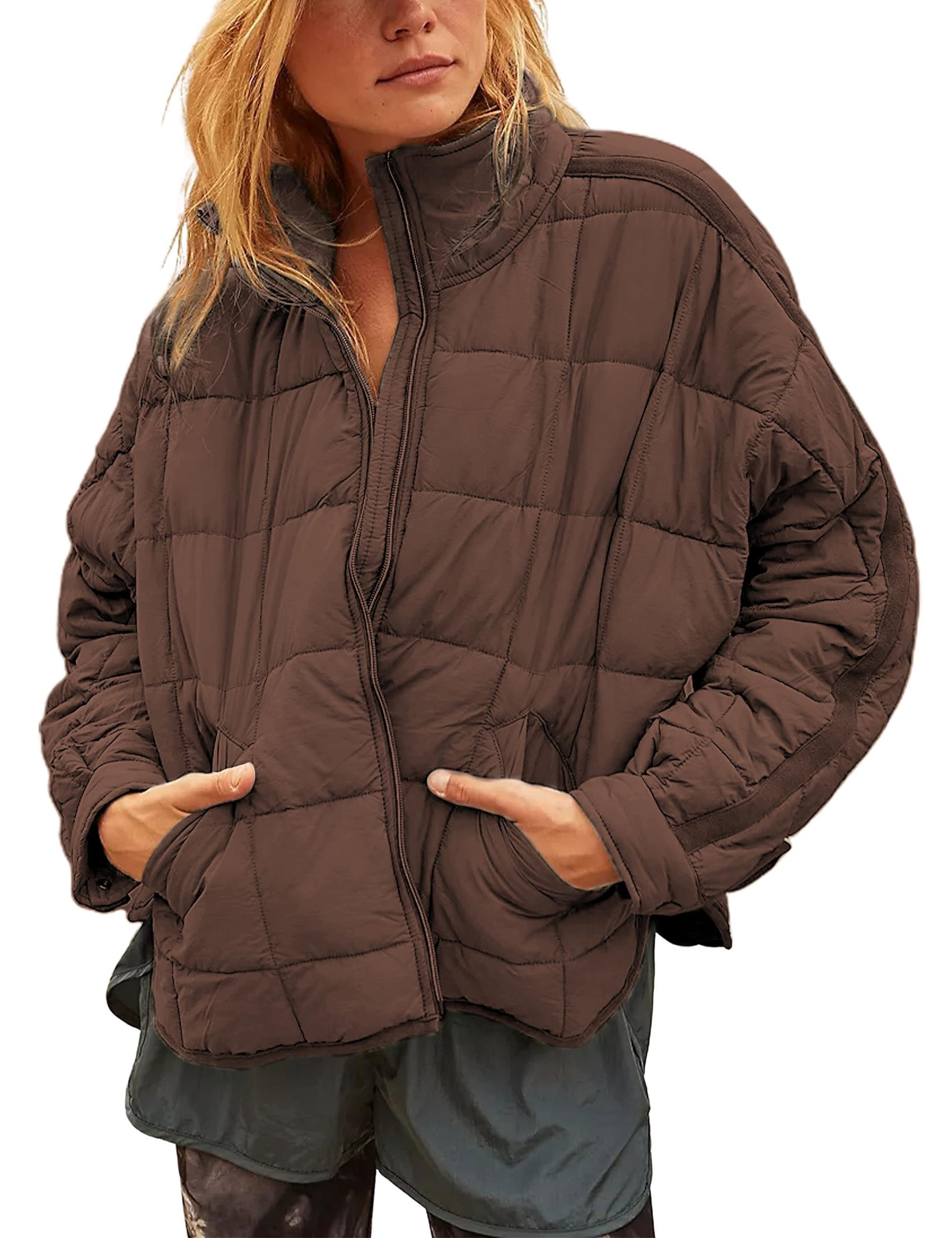 Women's Oversized Splice Quilted Lightweight Puffer Jacket Padded Coat With Pockets (Buy 2 Free Shipping)