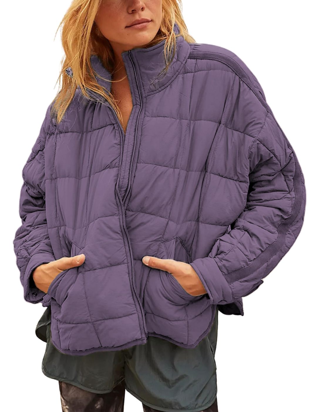 Women's Oversized Splice Quilted Lightweight Puffer Jacket Padded Coat With Pockets (Buy 2 Free Shipping)