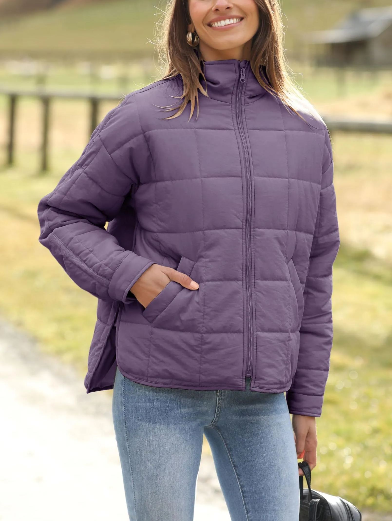 Women's Oversized Splice Quilted Lightweight Puffer Jacket Padded Coat With Pockets (Buy 2 Free Shipping)