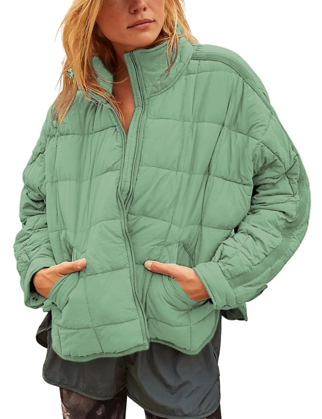 Women's Oversized Splice Quilted Lightweight Puffer Jacket Padded Coat With Pockets (Buy 2 Free Shipping)