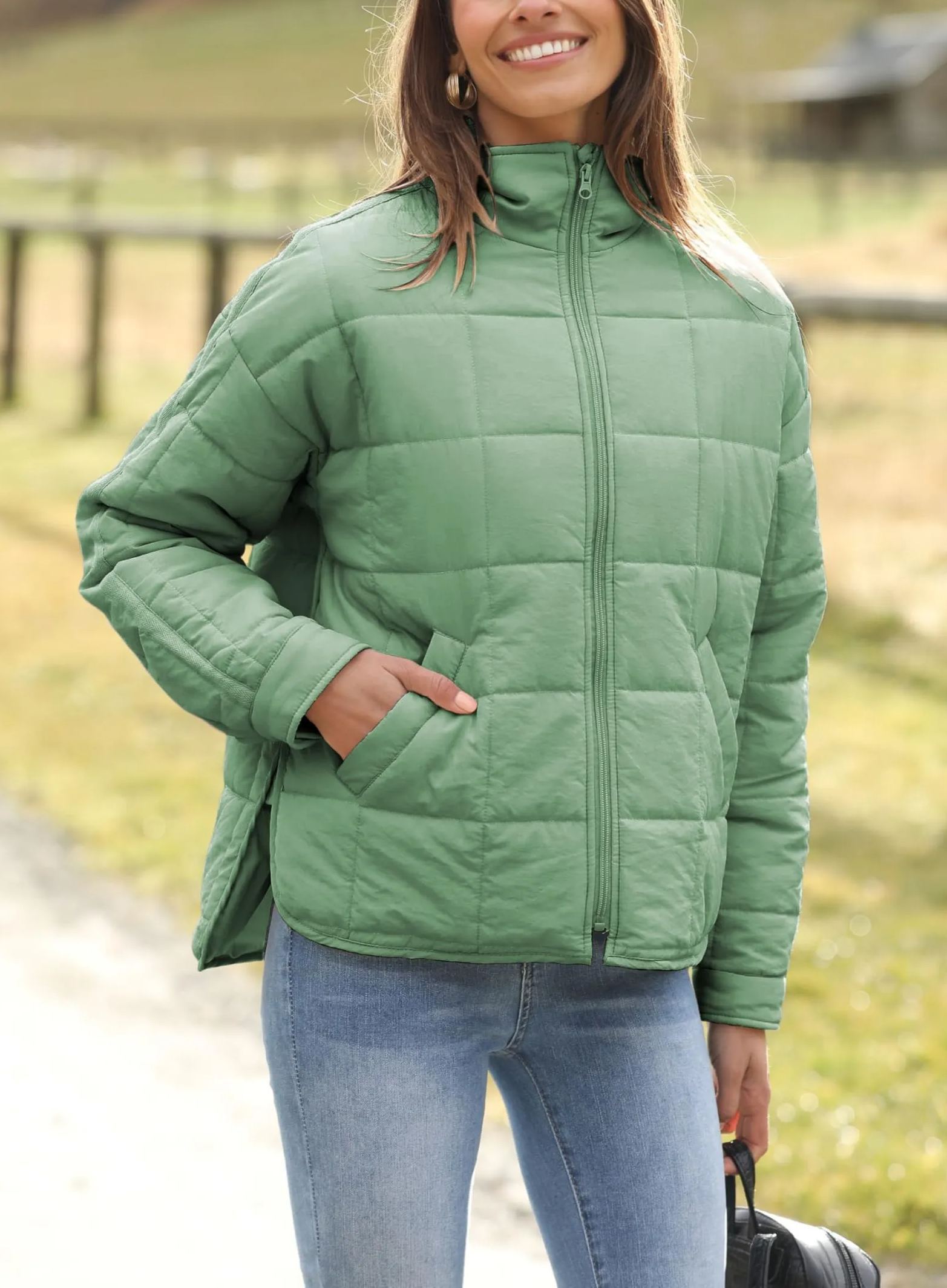 Women's Oversized Splice Quilted Lightweight Puffer Jacket Padded Coat With Pockets (Buy 2 Free Shipping)