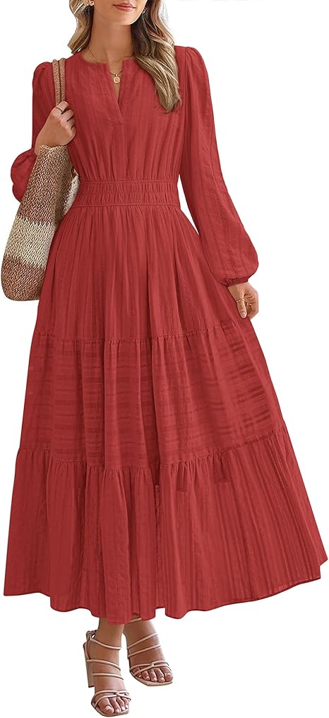 Women Casual Long Sleeve V Neck Elastic Pocket Dress